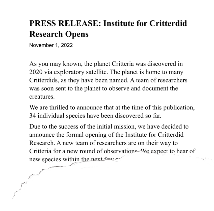 Image of a press release page with the bottom torn off